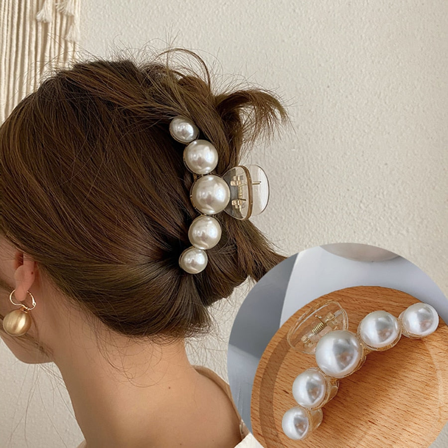 Korean Acrylic Hair Claws Pearl Claw Clips For Woman Large Size Barrette Crab For Girl Shark Clip Fashion Hair Accessories